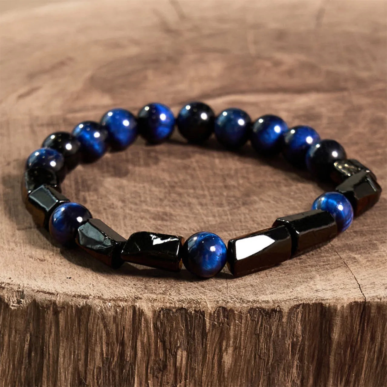 Natural obsidian single bead bracelet with 8mm diameter stone and retro constellation detailing on metal components