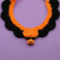 Hand-crocheted wool Halloween collar for cats and dogs in pumpkin colours with adjustable sizing
