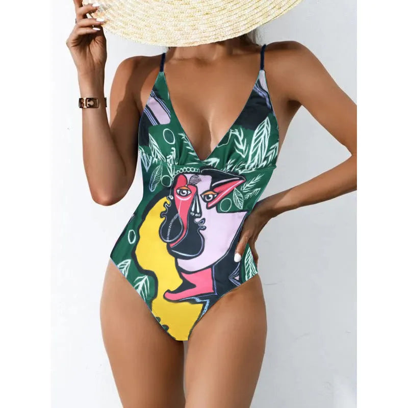 Plus size women's backless one-piece swimsuit in blue, purple, green, or pink solid colours