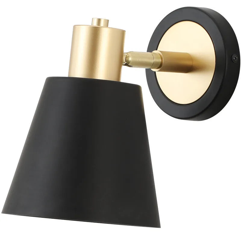 Nordic style iron wall lamp with tricolor LED light for bedside or living room.