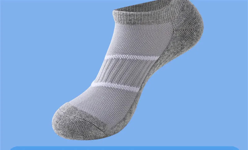 Men's towel bottom sports solid colour socks for running in black, white, gray, pink, mint green, orange, and fluorescent green