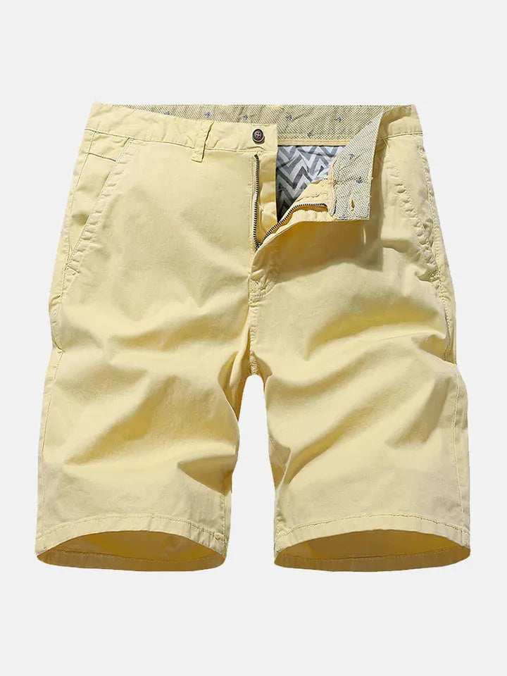 Men's printed denim shorts with elastic waist in straight leg cut