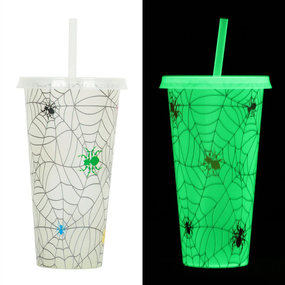 720ml Halloween luminous plastic straw cup with drinking straw in cylindrical design