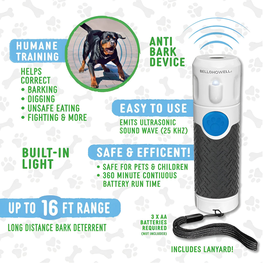 White ABS plastic handheld ultrasonic dog bark trainer device for canine behaviour correction