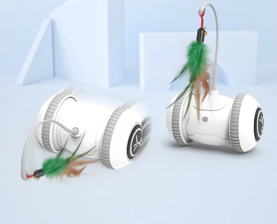 Interactive cat toy with interchangeable heads, white grey, USB powered, 11.5x7x18cm