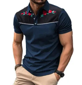Man wearing a light coloured short sleeve mesh polo shirt with a zipper decoration detail.