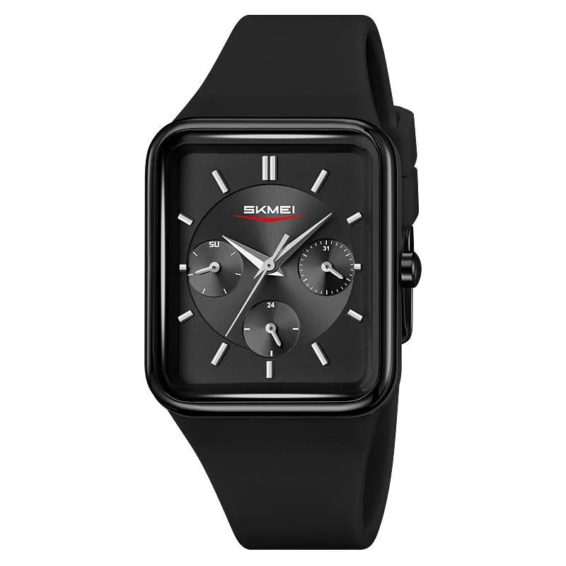 Square silicone waterproof watch for girls in multiple colour options on a wrist.