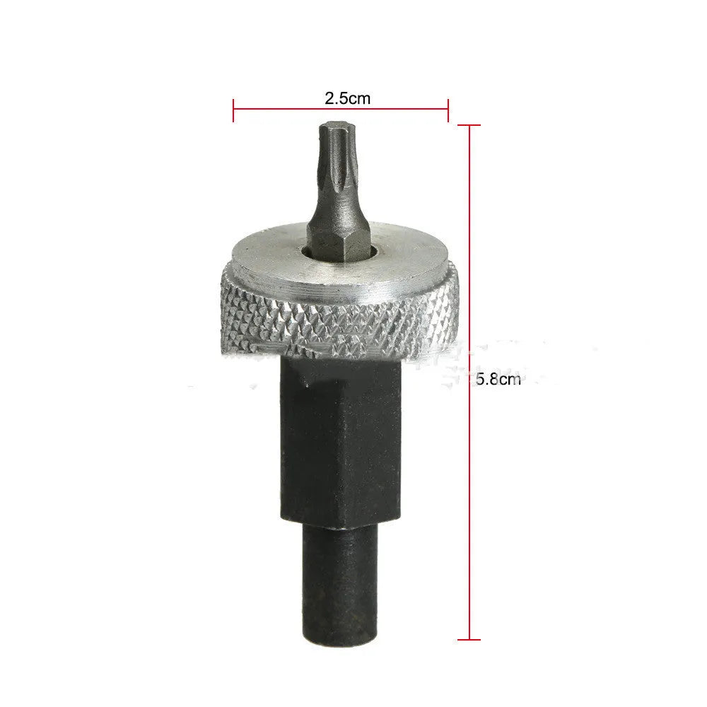 Carbon steel ignition module wrench with knurled aluminium knobs for 7/32 hex and T20 bolt removal.