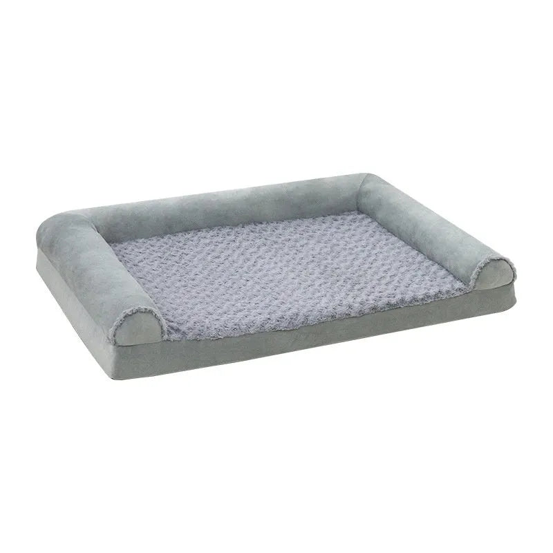 Grey cloth dog kennel showing three size options for medium to large breeds