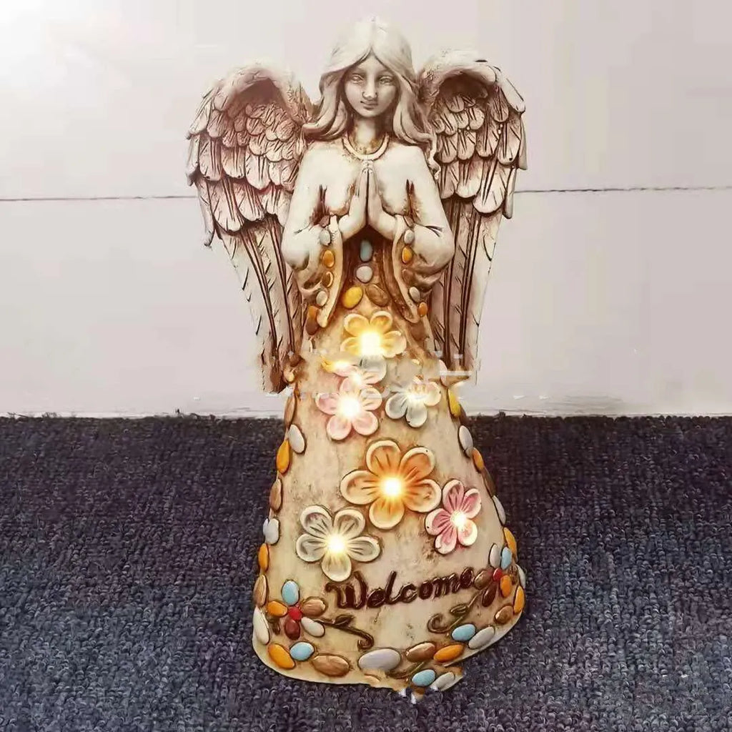 Solar angel resin lamp 25cm white LED coloured finish for garden decoration