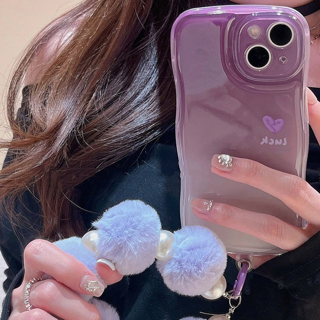Purple tinged TPU mobile phone case with fall prevention, compatible with iPhone models, with optional chain