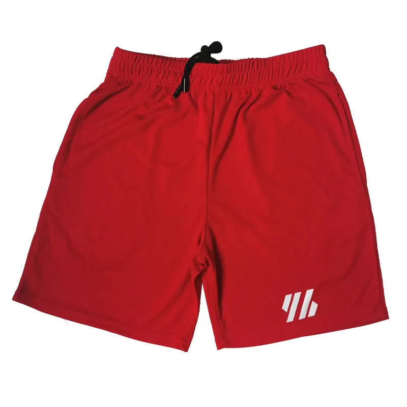 Men's loose black metal silk polyester sports shorts for running, laid flat.
