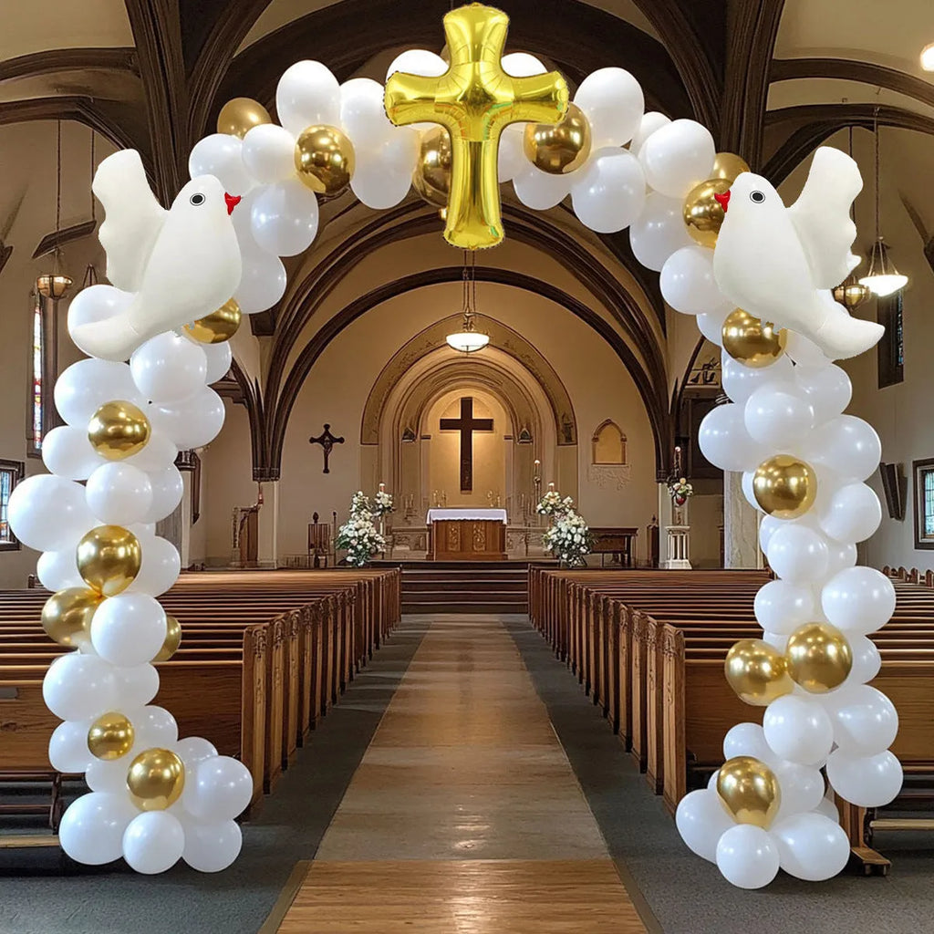 Balloon Arch Kit 120PCs Cross White Dove Balloon Set for Wedding Birthday Party Decoration, 10 Inch Oxford Cloth Cartoon Animal Shape Balloons