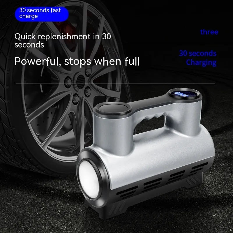 12V portable car tyre inflator with ABS housing, digital display, and multiple air nozzles