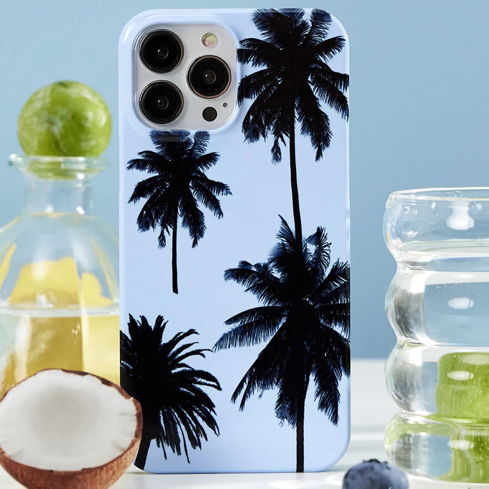 Summer coconut design TPU iPhone case shown with optional bracket attachment for multiple iPhone models