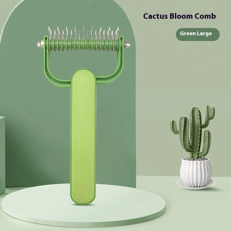 Green and grey dog hair unknotting comb with PP handle and stainless steel teeth