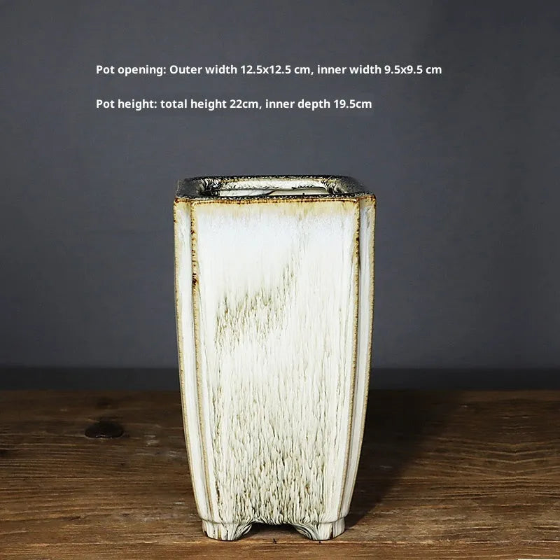 Lingnan Shiwan ceramic glazed light colour square sign tube flowerpot handmade fired