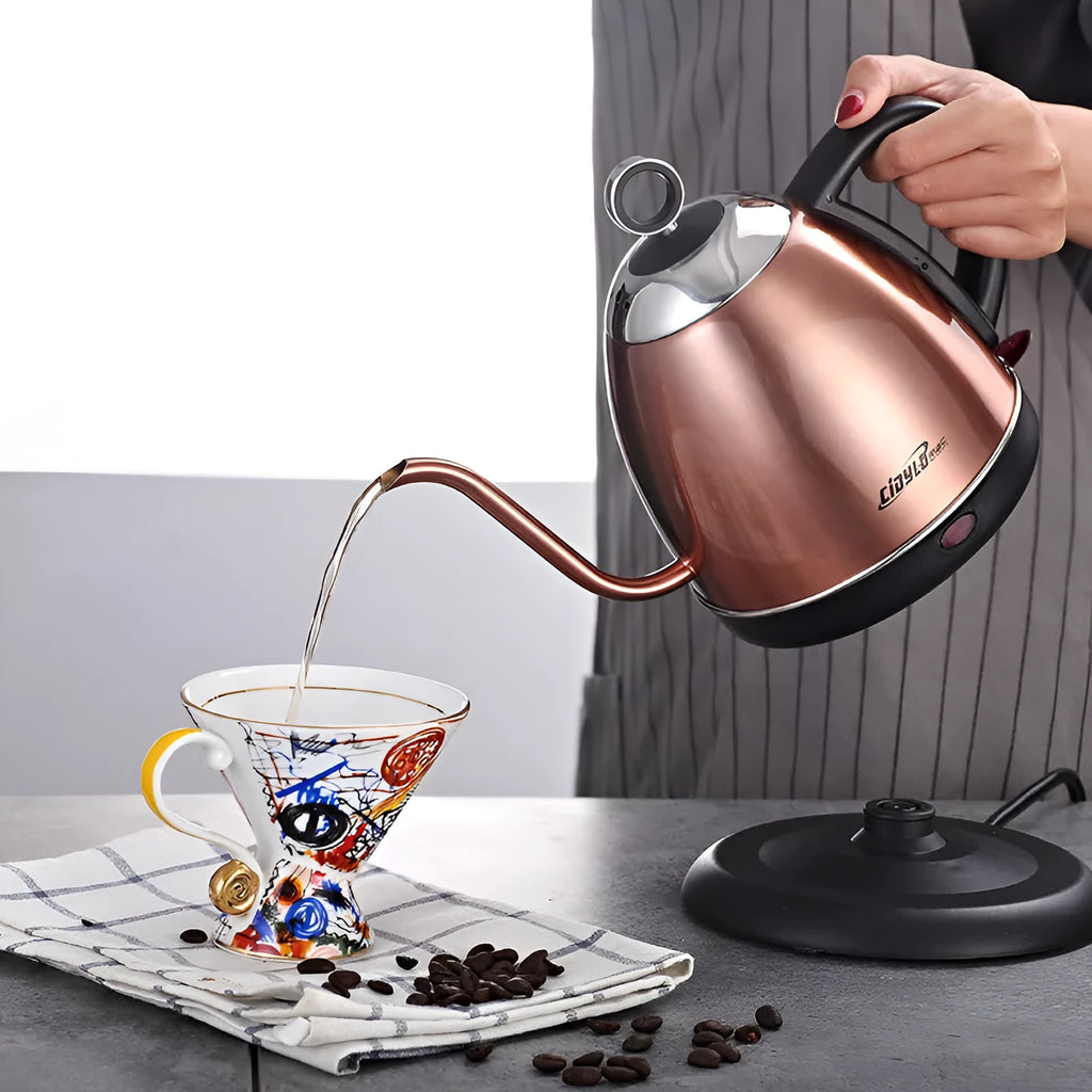 Automatic constant temperature stainless steel kettle with touch controls in gold colour