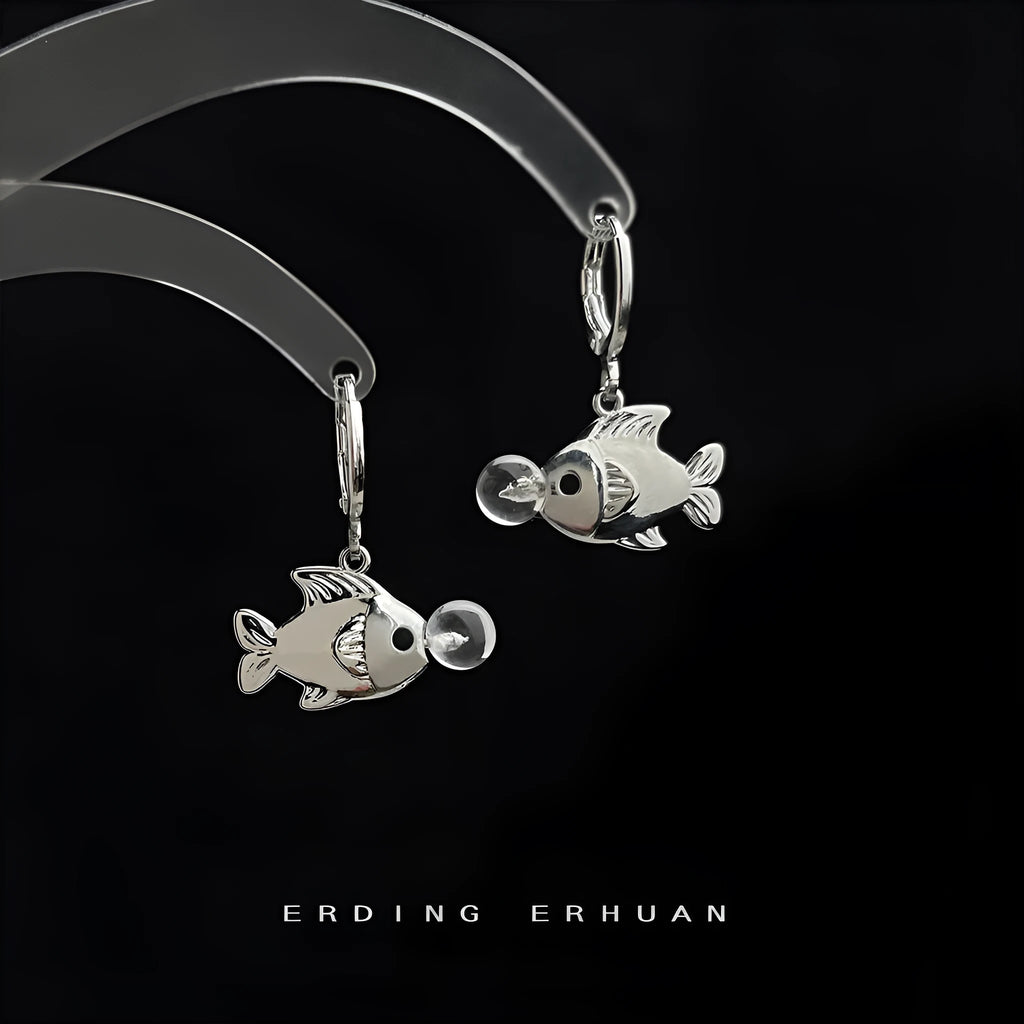 Copper bubble fish earrings with goldfish design and electroplated finish