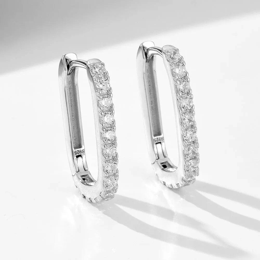 Sterling silver oval zircon geometric ear clip earrings in yellow and white options