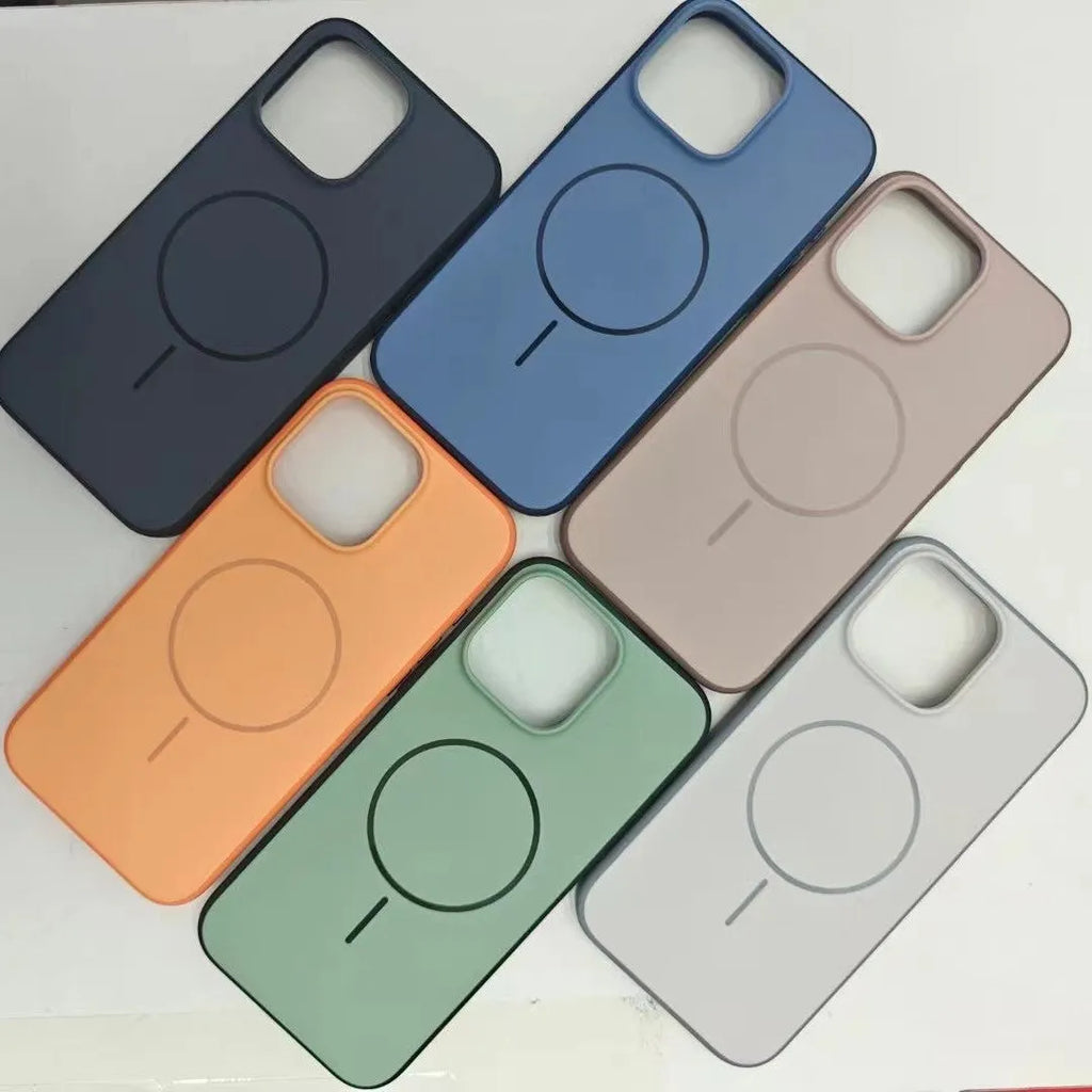 Frosted magnetic phone case for iPhone with a contrasting coloured AI photography button on the side.