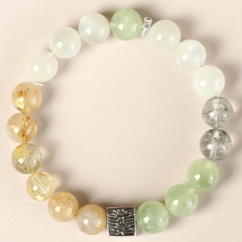 Chinese-style geometric polished crystal couple bracelet with 10mm bead size in khaki colour