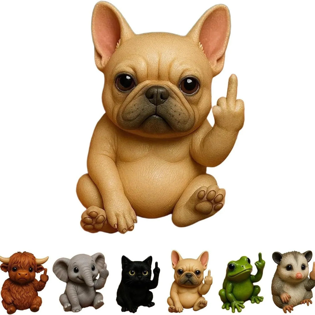 Mini animal vertical middle finger resin doll figurine showing seven animal design options