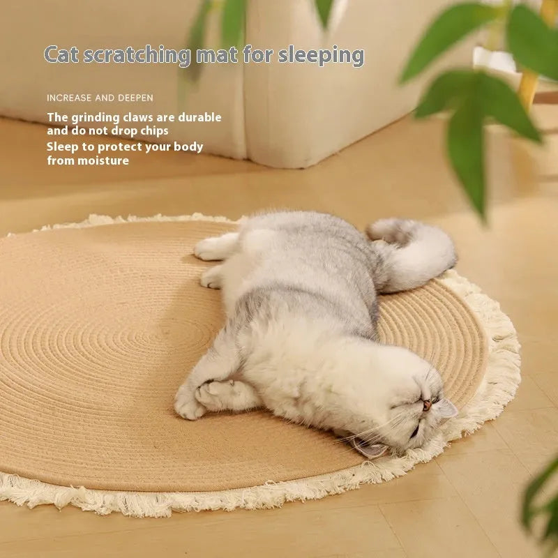 Natural papyrus cat scratch mat with integrated nest in simple style, available in multiple sizes and colours