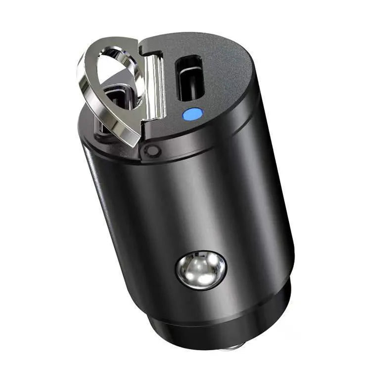 Black 30W mini car cigarette lighter charger with PD and QC 3.0 fast charging support