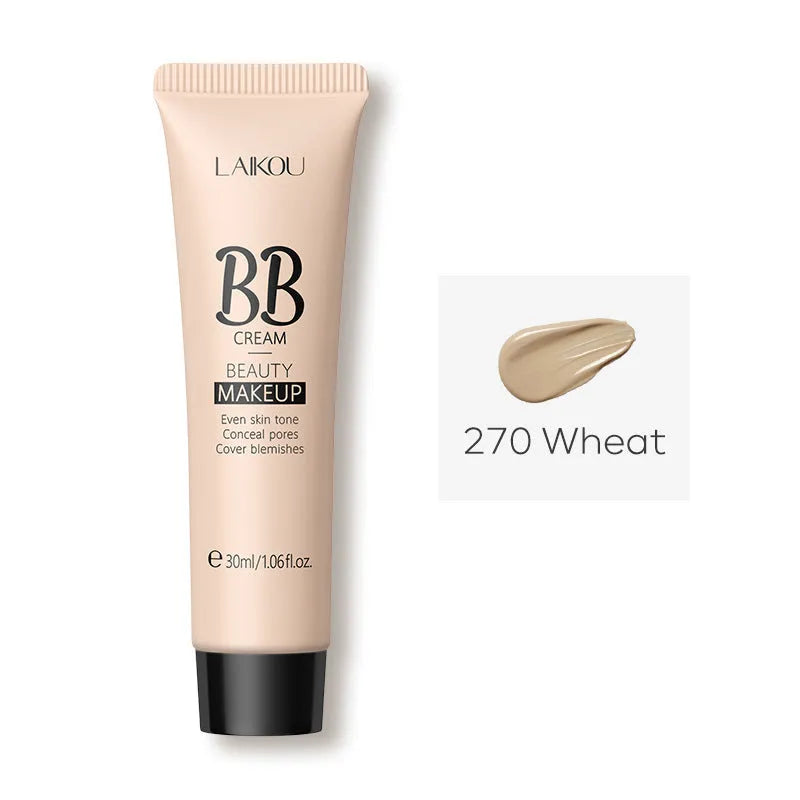 Natural Makeup BB Cream 30ml tube with nine shade swatches from Ivory White to Brown
