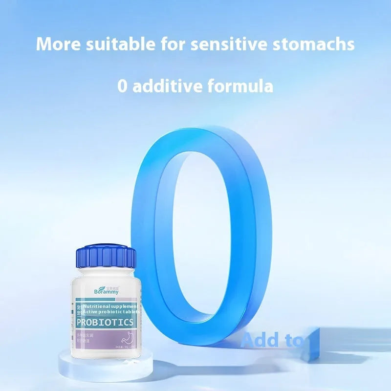 Bottle of Pet Active Probiotic Tablets containing 180 tablets for cat and dog digestive health.
