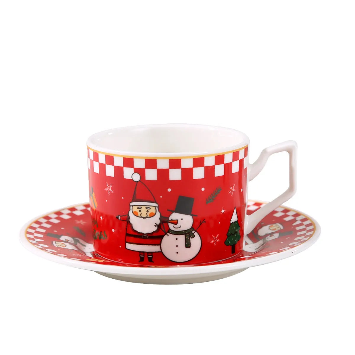 Nordic Santa Claus ceramic coffee mug set with cartoon pattern, 200ml capacity, and matching stainless steel spoon