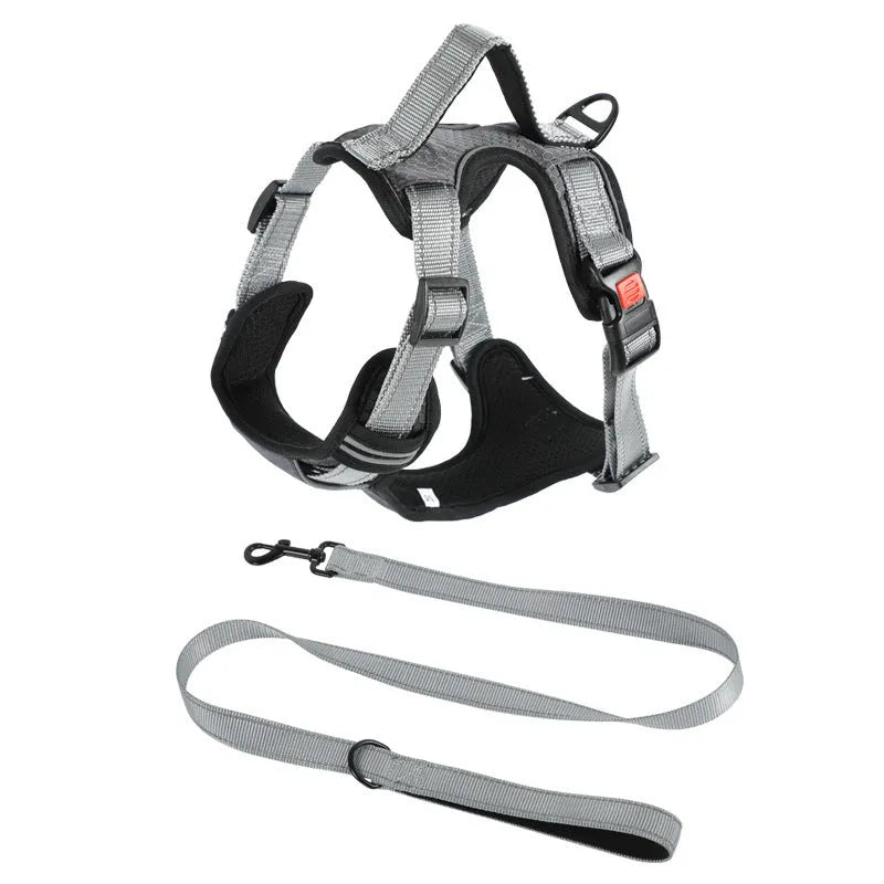 Polyester dog vest harness with chest strap and hand holding rope attachment in various colours
