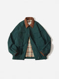 Men's and women's contrast color casual jacket in green or apricot polyester with long sleeves and side pockets
