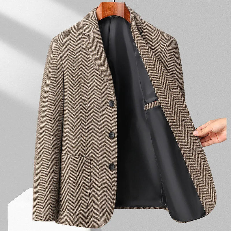 Men's loose fit casual coat in black, khaki, grey, or dark blue for spring and autumn