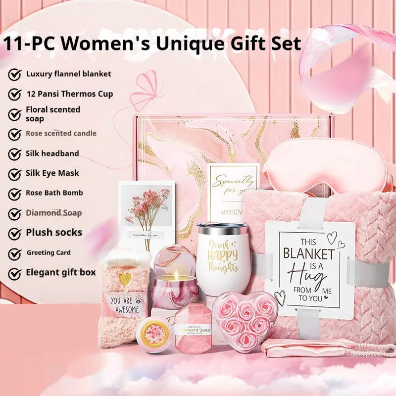 Aromatherapy gift set with candle, soap, and bath products inside a modern plastic storage box.