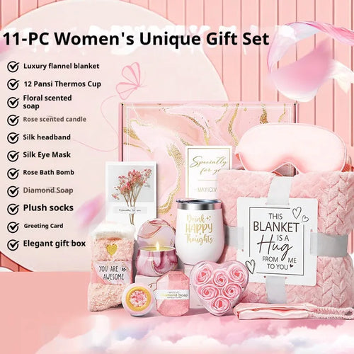 Aromatherapy gift set with candle, soap, and bath products inside a modern plastic storage box.