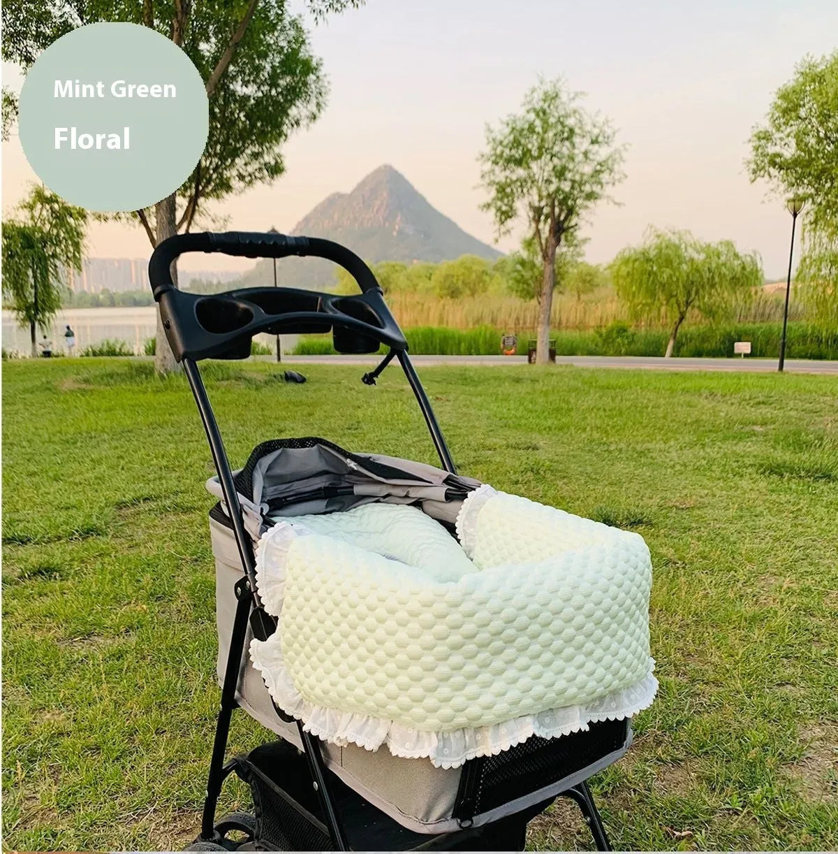 Pet stroller three-piece bedding set with towel, cushion and pillow in cotton cloth