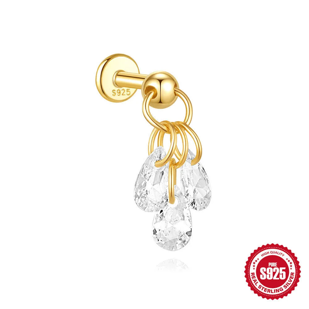 S925 sterling silver geometric moon and star earrings with diamond accents in gold-plated finish