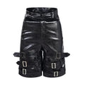 Black men's spandex leather-look shorts with a cropped, casual fit and medium-low waist.