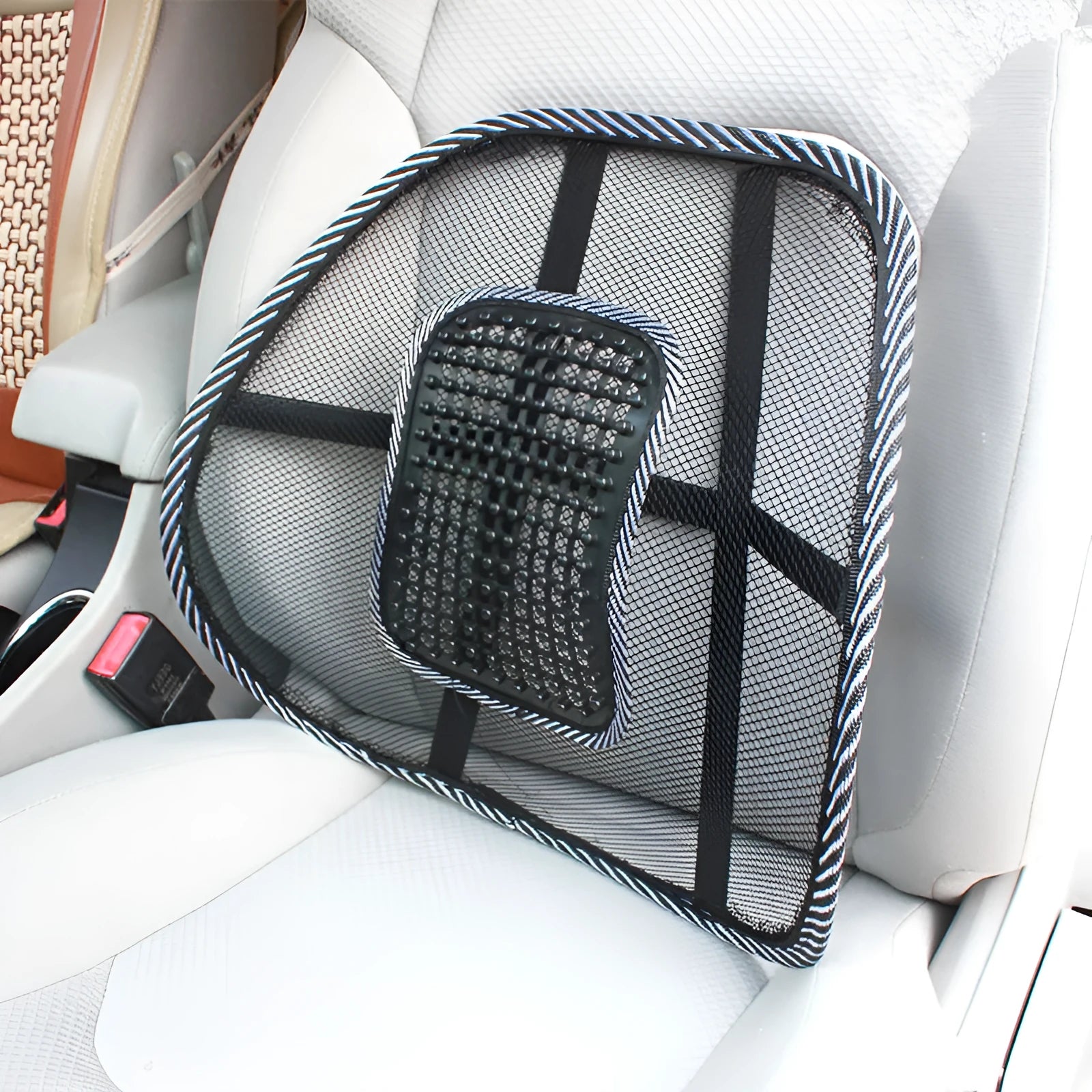Black car lumbar support pillow with 687 Pi Ding waist design measuring 41x39 cm