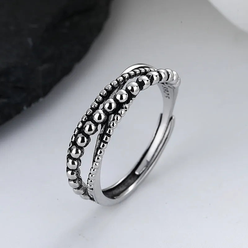 Adjustable copper couple ring with vintage geometric shape and electroplated finish