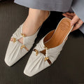 Women's genuine leather half toe cap slippers in silver with square toe and low heel
