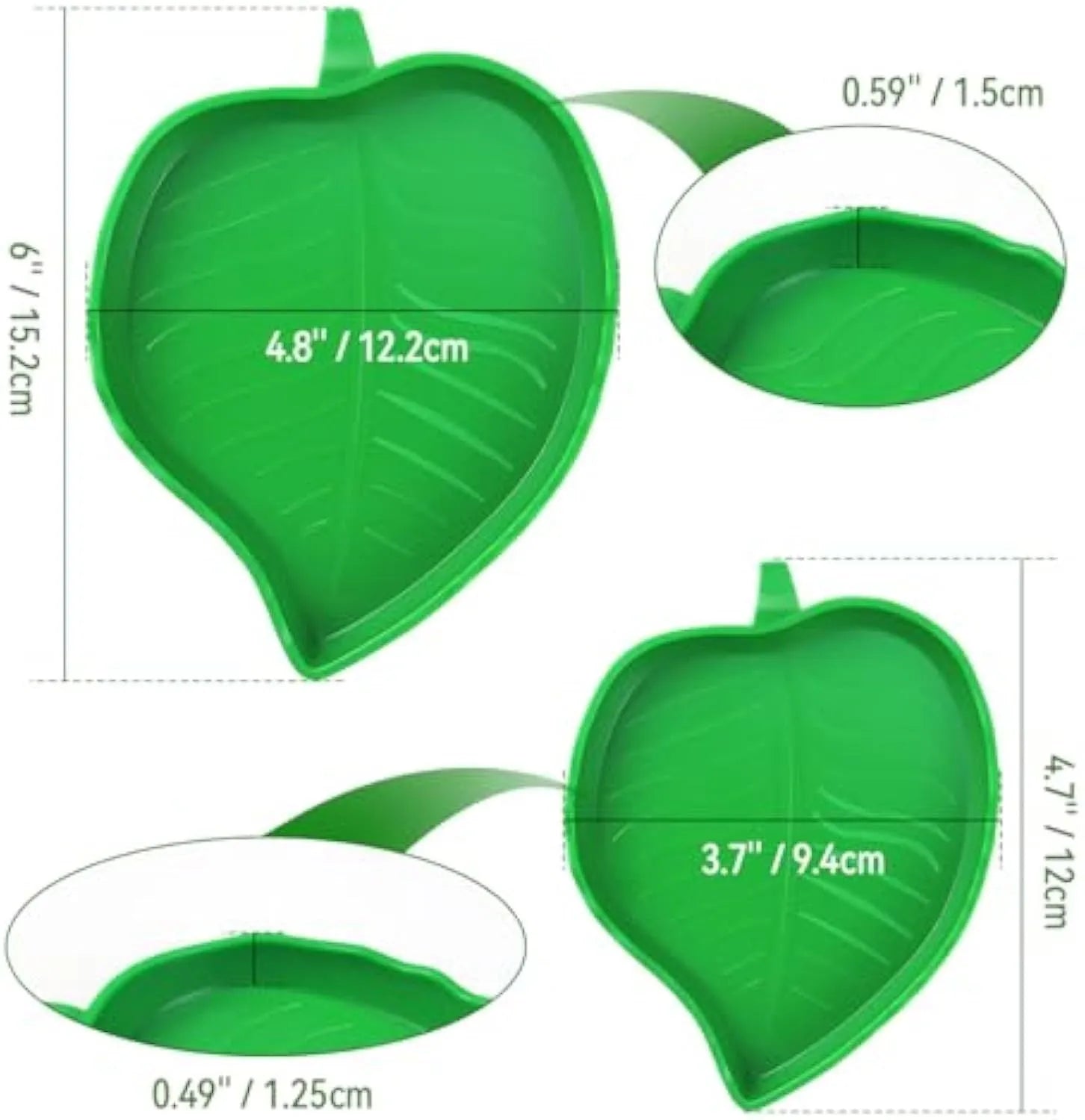 2 pcs leaf-shaped reptile food and water bowls in large and small sizes, made from plastic