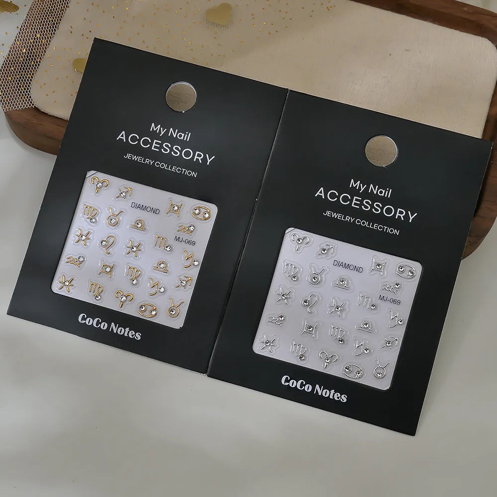 Constellation high-grade exquisite adhesive relief nail sticker with ultra-thin seamless design, embossed pattern, flashing icy finish, MJ069 Gilding