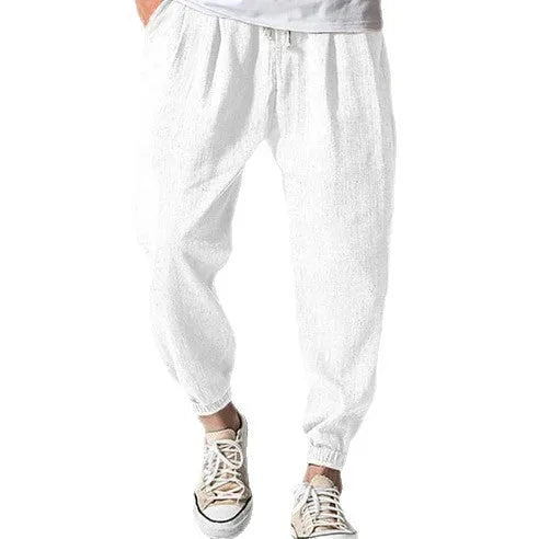 Men's casual cotton trousers in loose ankle-band fit for summer wear