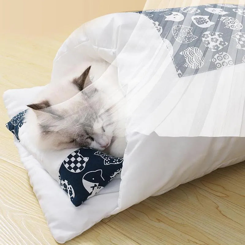 Cat bed winter removable sleeping bag with pillow for cats up to 10 kg