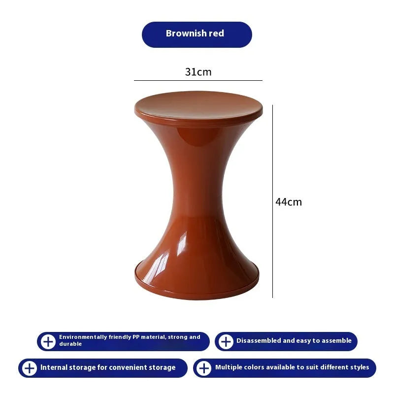 Plastic hourglass style shoe changing stool in available colours