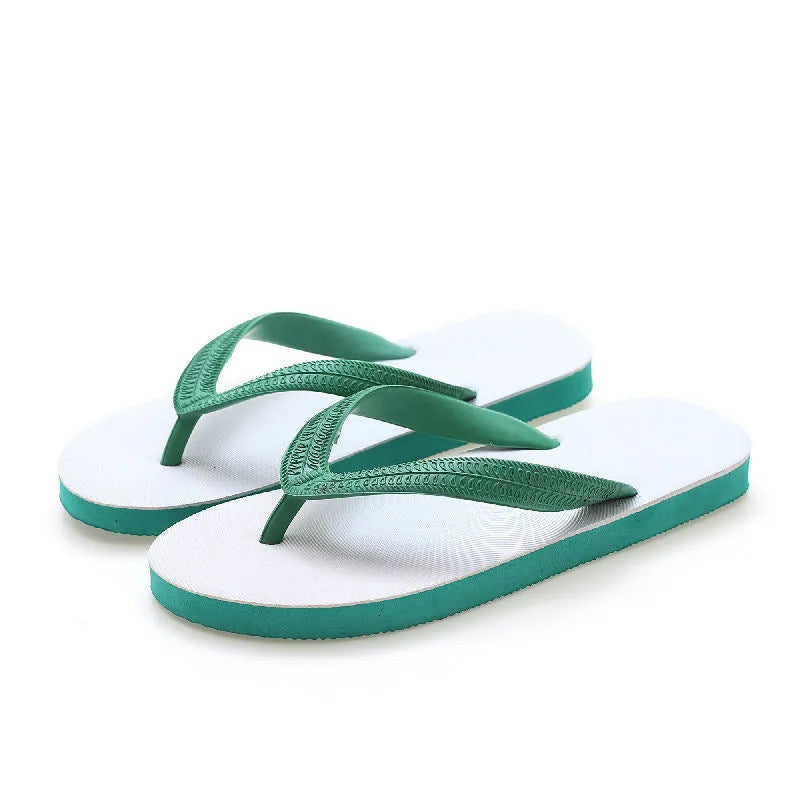 Fish brand rubber flip-flops in green, showing non-slip sole and thong design.