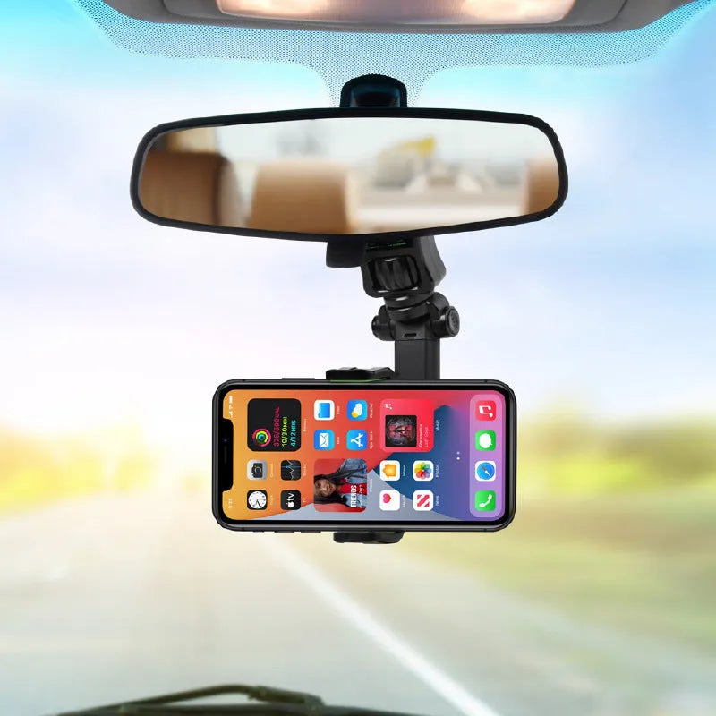 Car mobile phone holder clipped onto rear view mirror with ABS bracket in black and green colour